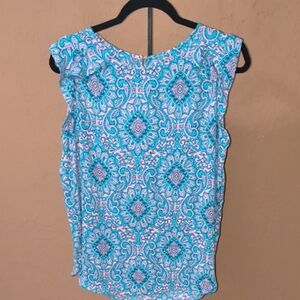 LOFT Teal And Pink Sleeveless Blouse Size Med